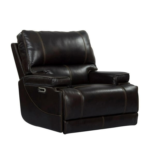 Pemberly Row Leather Power Cordless Recliner in Coffee Brown