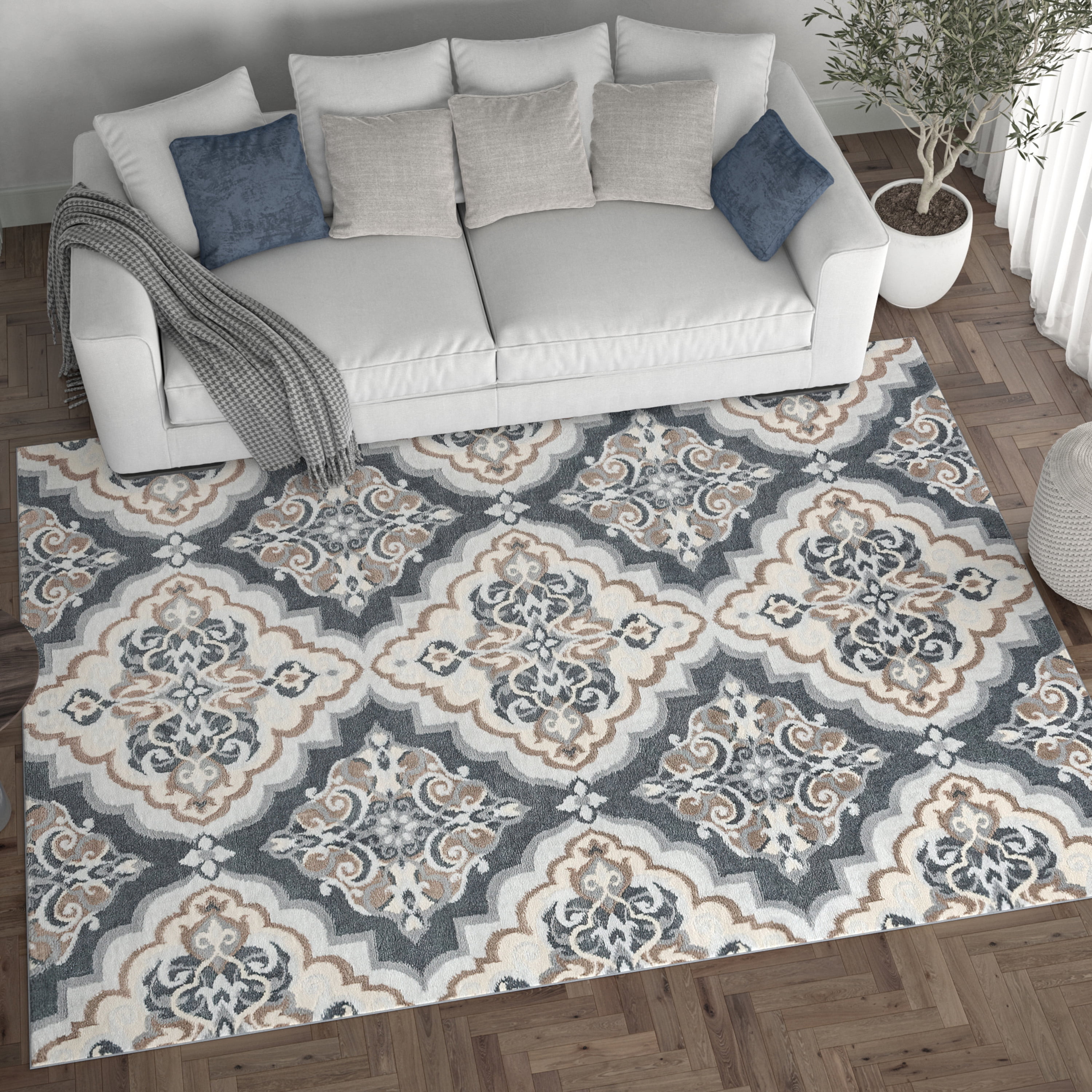 Madison Traditional 5' x 7' Gray Polypropylene Indoor Area Rug