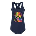thumbnail image 3 of Smiling Dog | Colorful Neon Golden Retreiver | Dean Russo Art Animal Lover Ladies Racerback Tank Top, Navy, Large, 3 of 6