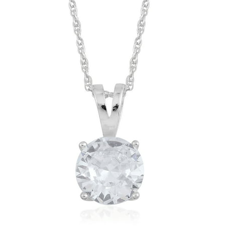 925 Sterling Silver Round White Crystal Solitaire Chain Pendant Necklace for Women Gift Jewelry