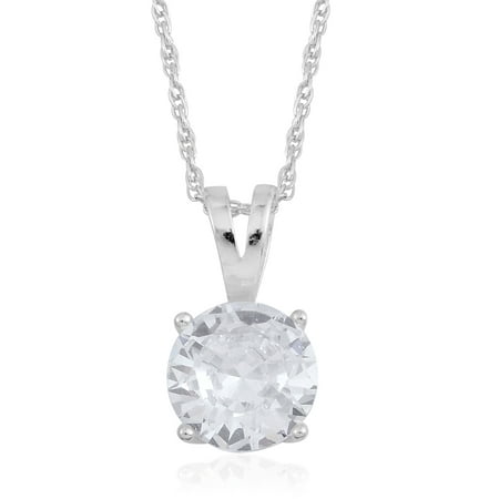 Cuff White Pendant - 925 Sterling Silver Round White Crystal Solitaire Chain Pendant Necklace for Women Gift Jewelry 18