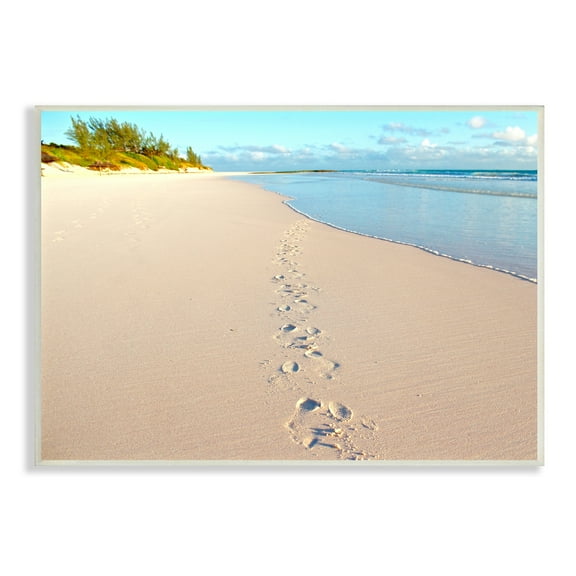 Stupell Indtries Sandy Footprints Across Beach Coastline Cloudy Nautical Horizon,19 x 13,Design by Jairo Rodriguez