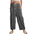 thumbnail image 6 of Stralyhd Barrel Pants Women Baggy Cheetah Drawstring Wide Leg High Waisted Linen Trousers Leopard Print Flowy Casual Leisure Going Out Pants Gray XL, 6 of 8