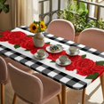 thumbnail image 3 of Red Roses Table Cloths for 5 Foot Rectangle Tables, Valentine's Day Romantic Floral Black White Plaid Patio Waterproof Elastic Fitted Tablecloths, Washable Rectangular Table Cover for Camping, 3 of 8