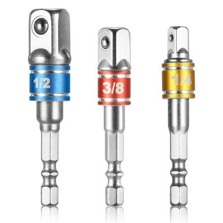 3PCS Socket Adapter Impact Set Hex Shank to 1/4 3/8 1/2 Colorful Extension Converter Impact Drill Bits Driver Power Hand Tools Turns Power Drill Into High Speed Nut