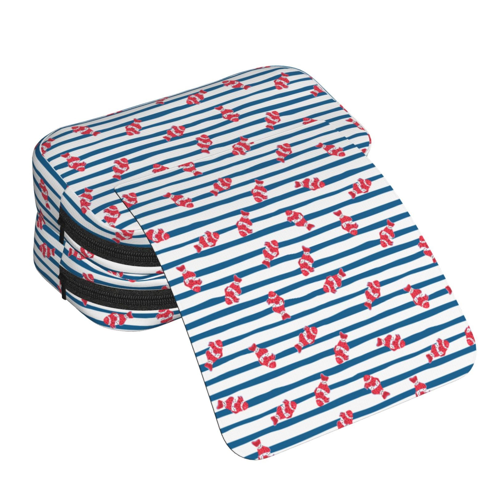 Rateoe Clown Fish Pattern Double Clamshell Pen Case, Storage Organizer with Two Zipper Compartments– Holds Up to 50 Pencils & Pens