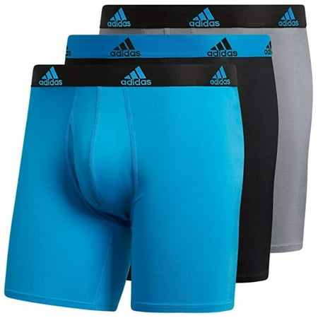 Adidas Men's Performance Boxer Brief Underwear (3-Pack) - Blue/Black/Grey (L)