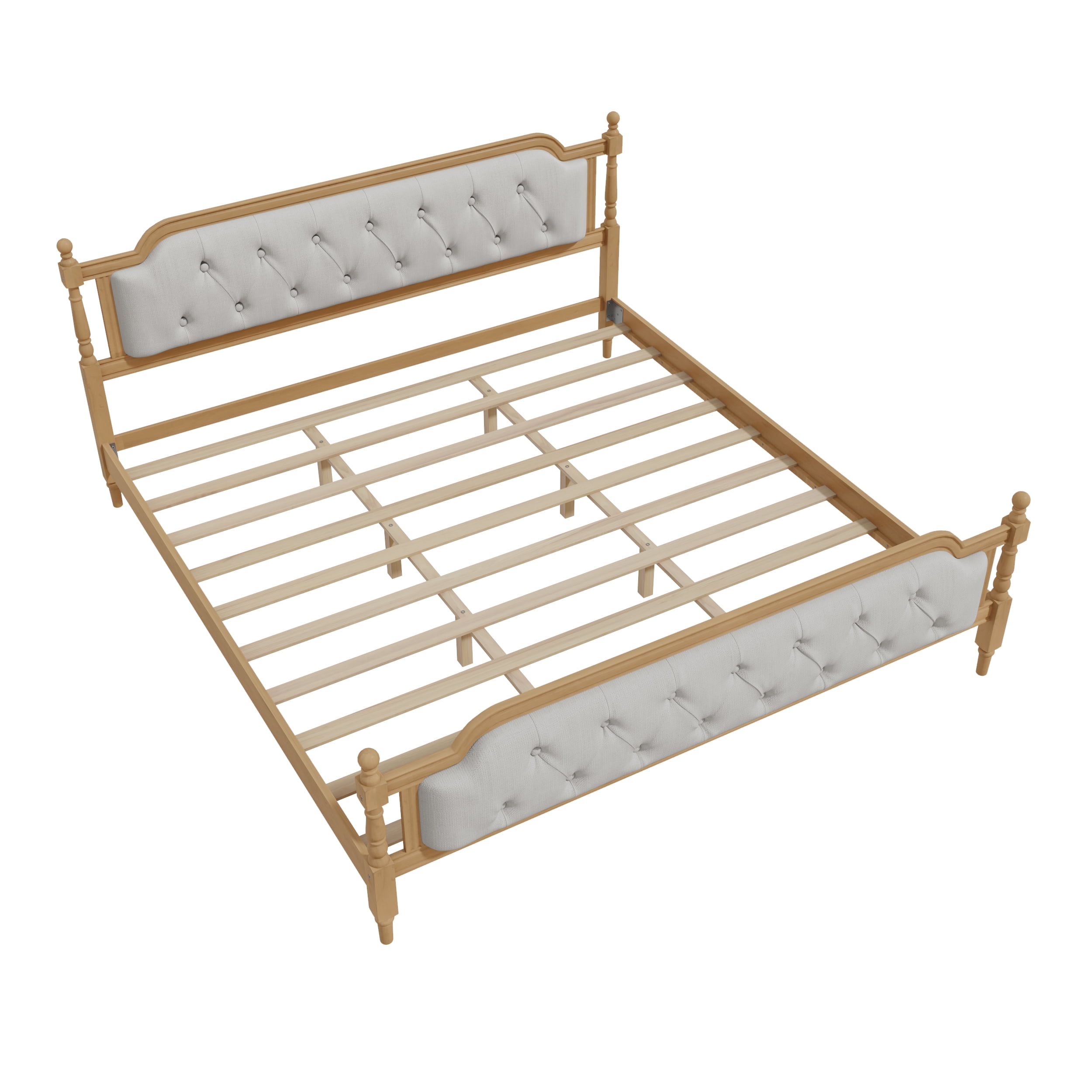 MAYEERTY King Traditional Solid Wood Bed Frame Upholstered Tufted Headboard for Bedroom Walnut