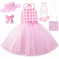 thumbnail image 2 of Disfraz de película Barbi para niñas, vestido de tul con tutú de princesa a cuadros rosa para niñas pequeñas, ropa de fiesta de cumpleaños y Halloween, 2 of 5