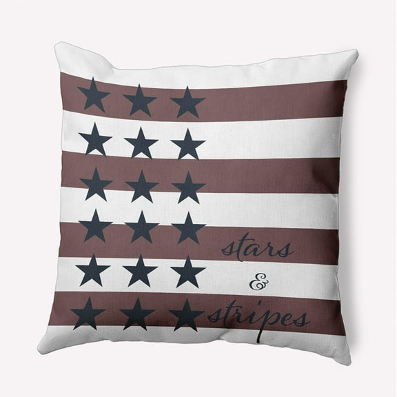 16" x 16" Simply Daisy Stars and Stripes with Words Indoor/Outdoor Pillow, Blue-Red Qty 1