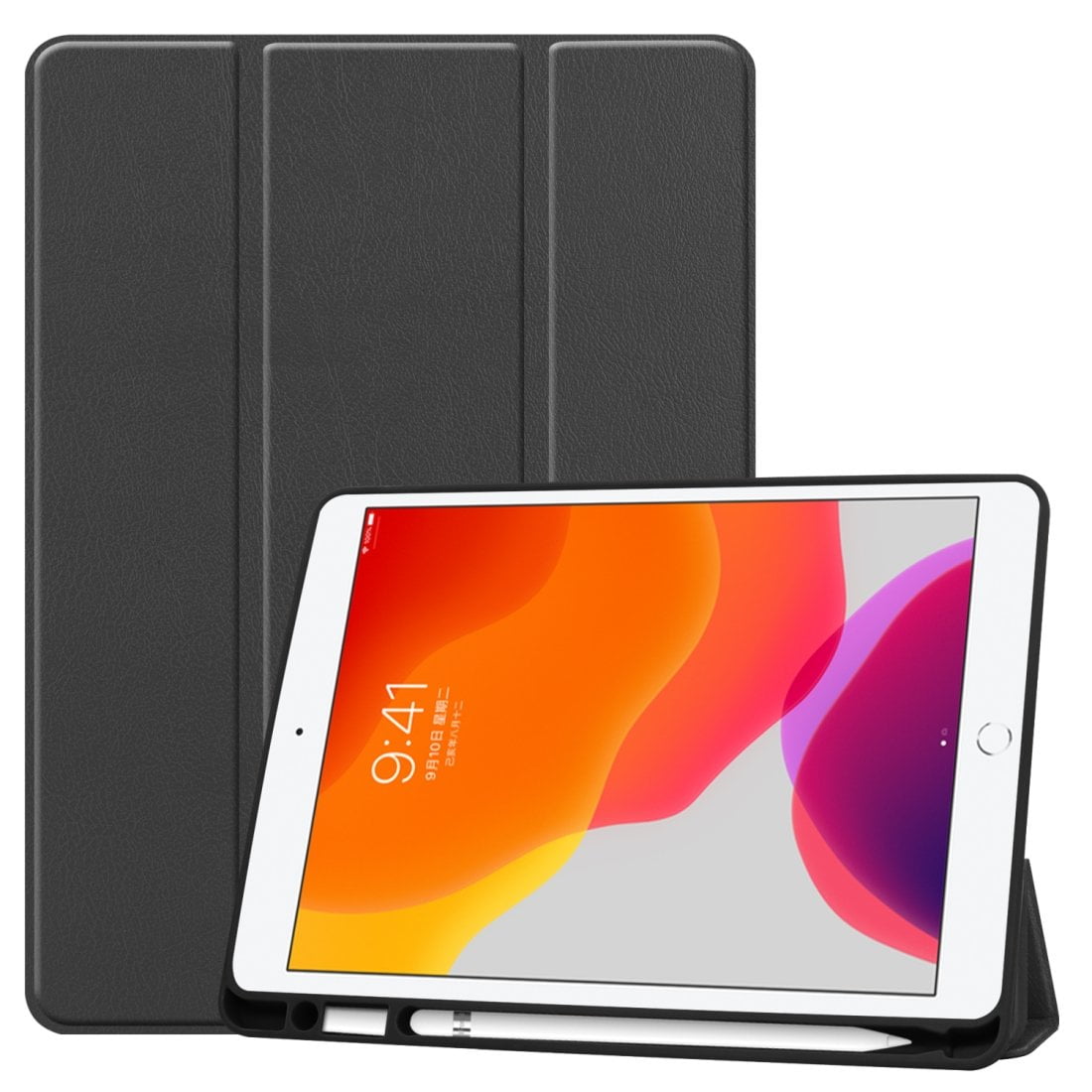 Amzer Smart Flip Case Texture Leather Cover With Pen Slot & Sleep/ Wake-up Function for Apple iPad 10.2 - Black