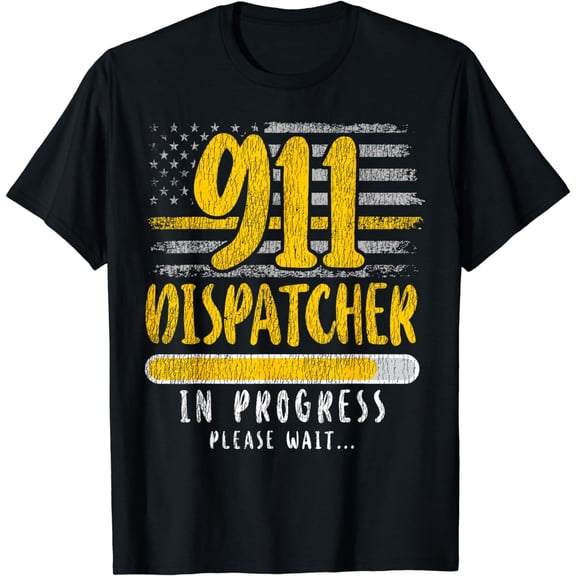 911 Dispatcher Thin Gold Yellow Line American Flag 911 T-Shirt