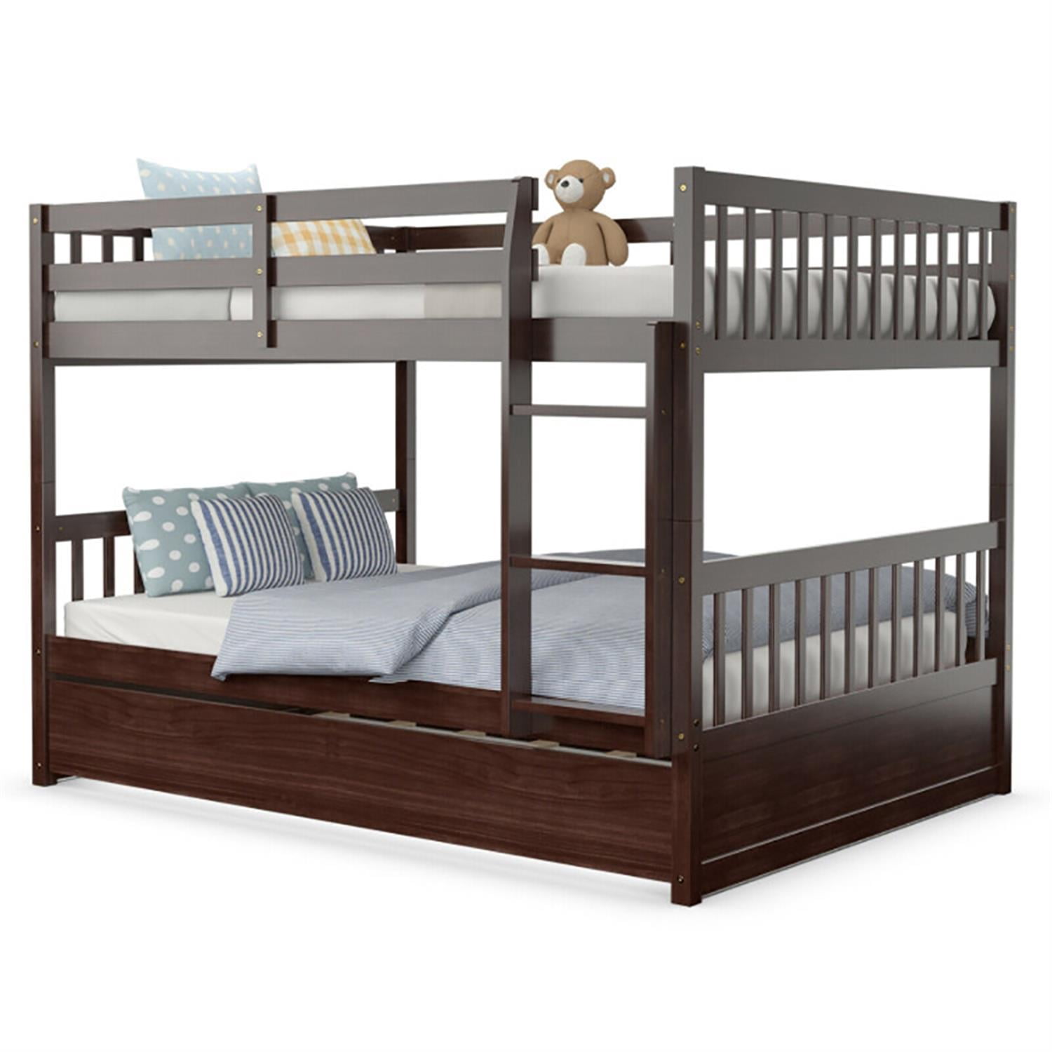 Demi Bonn Bunk Beds Full over Full with Ladder in the Steps and a Full Trundle, Bunk Bed Platform Twin Over Twin, Brown