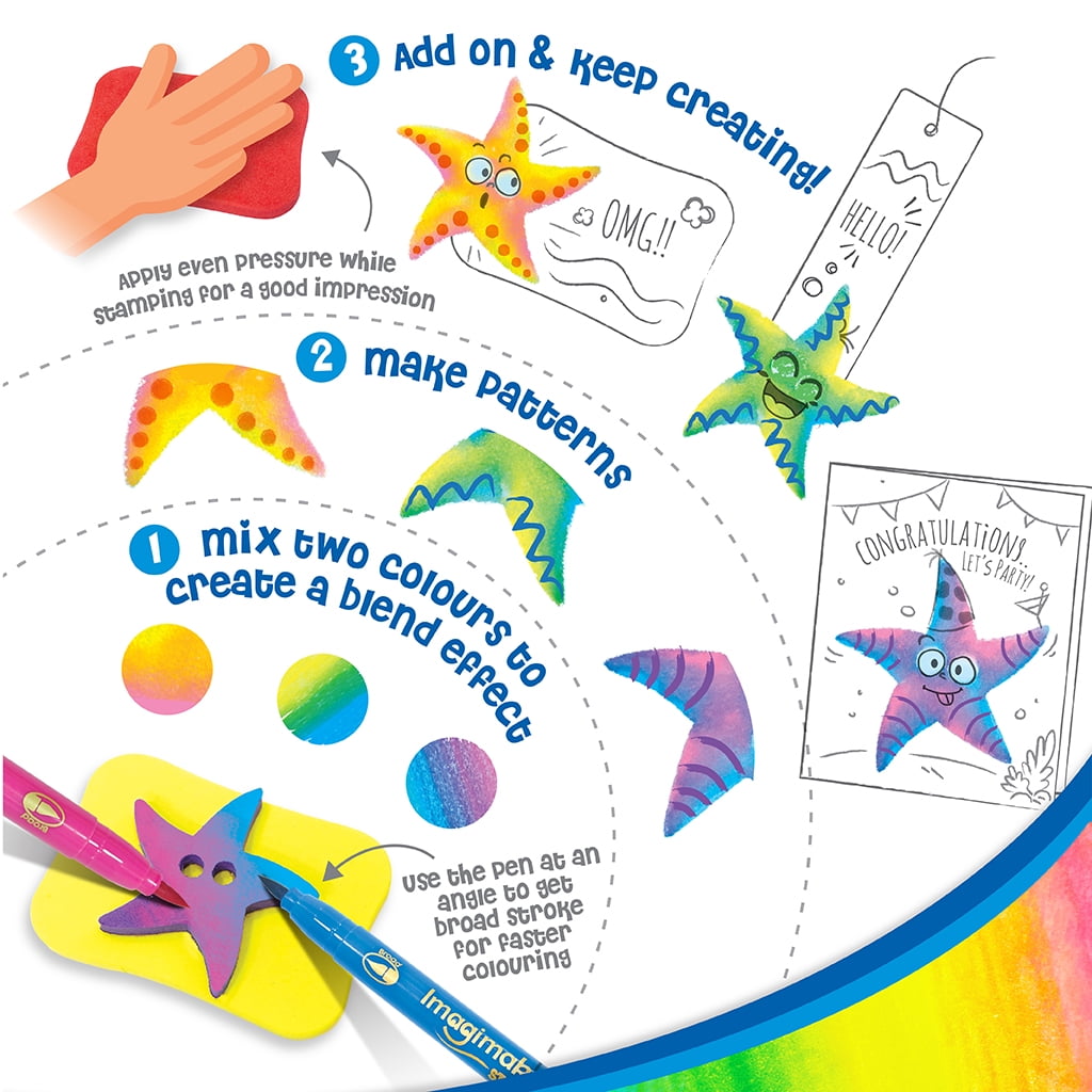 Imagimake Stamp Art Ocean Coloring & Stamping Set for Girls & Boys 3 Years +, Multicolor