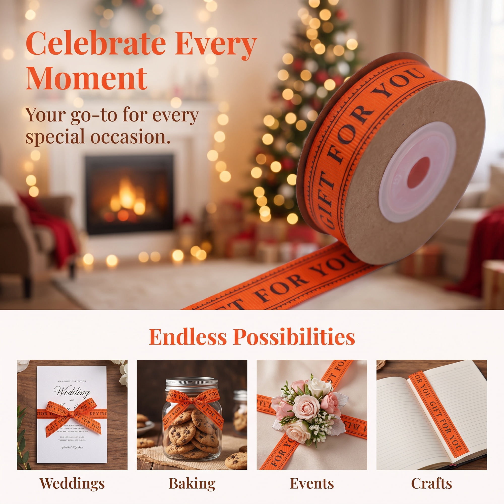 Unique Bargains Gift Wrapping Ribbon for Multi-Purpose Crafts and Creative Projects Orange