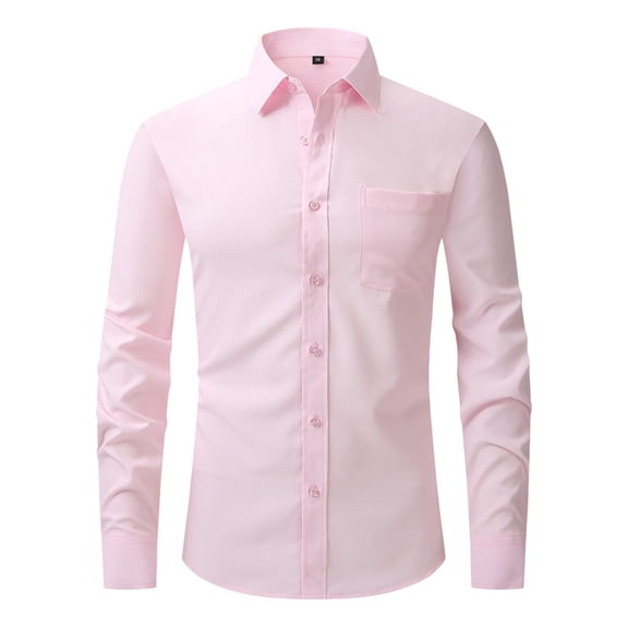 Dress Shirt Men Long Sleeve Regular Fit Stretch Lightweight Solid Button Down Formal Business Shirts Pink M