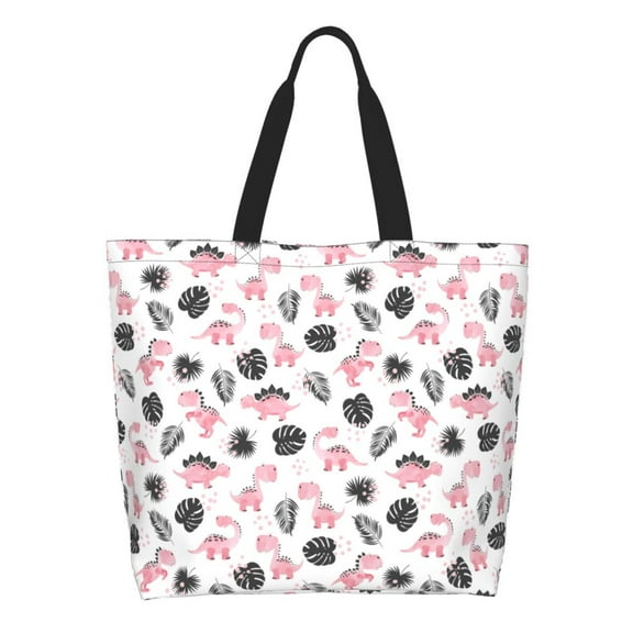 Honeii Cute Dinosaur Print Tote Bag for Women, Foldable Tote Bag Large Shoulder Bag Top Handle Handbag for Travel, Work