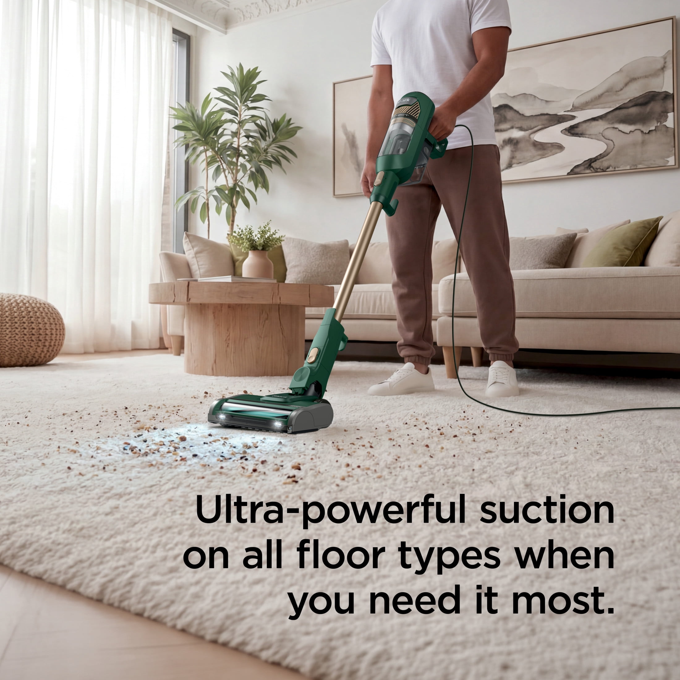 Shark Detect + Reveal Corded Stick Vacuum, with Direction Detect, Reveal Technology, Self-Cleaning Brushroll, Pet Hair Pickup, Handheld Conversion, Swivel Steering, ZS500 Green