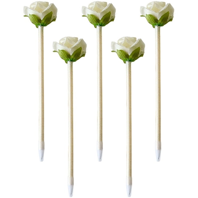 Jiibva 5pcs Rose Ballpoint Pen Set, Novelty Rose Flower Pens Writing Ballpoint Pens Creative Stationery Pen Fun Pens for Office Teachers Supplies