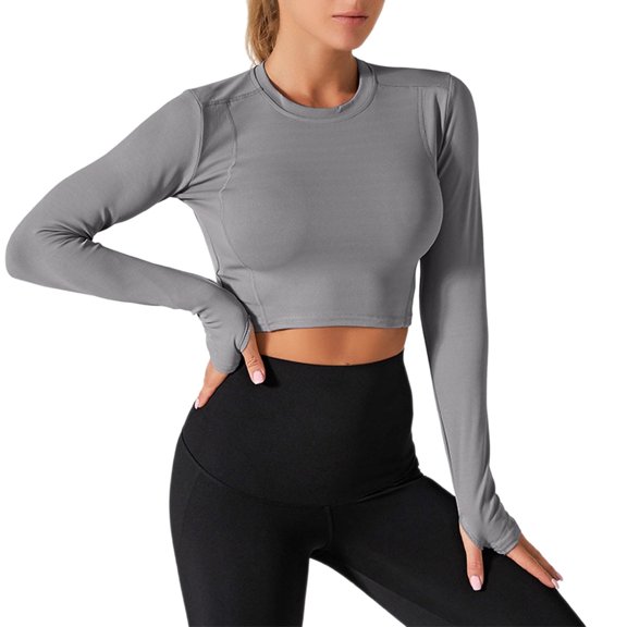 Nfurl Womens Sun Shirts with Thumb Hole Workout Yoga Crop Tops Long Sleeve UV Protection Shirt Running Top Summer Spf Shirts Gray,XXL
