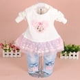 thumbnail image 3 of Yao Conjuntos de ropa vaquera para bebés y niñas, conjuntos de 3 piezas, camiseta, chaqueta vaquera y pantalones vaqueros (rosa 2-3 años), 3 of 5