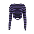 thumbnail image 4 of Women Gothic Crop Tops Punk Long Sleeve Round Neck Striped Print Loose T-Shirts 90s Harajuku Clothes, 4 of 6