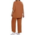 thumbnail image 4 of Women Plus Size Solid 2 Pieces Sets Short Sleeve Casual Tops and Wide Leg Pants Tracksuit, 4 of 6