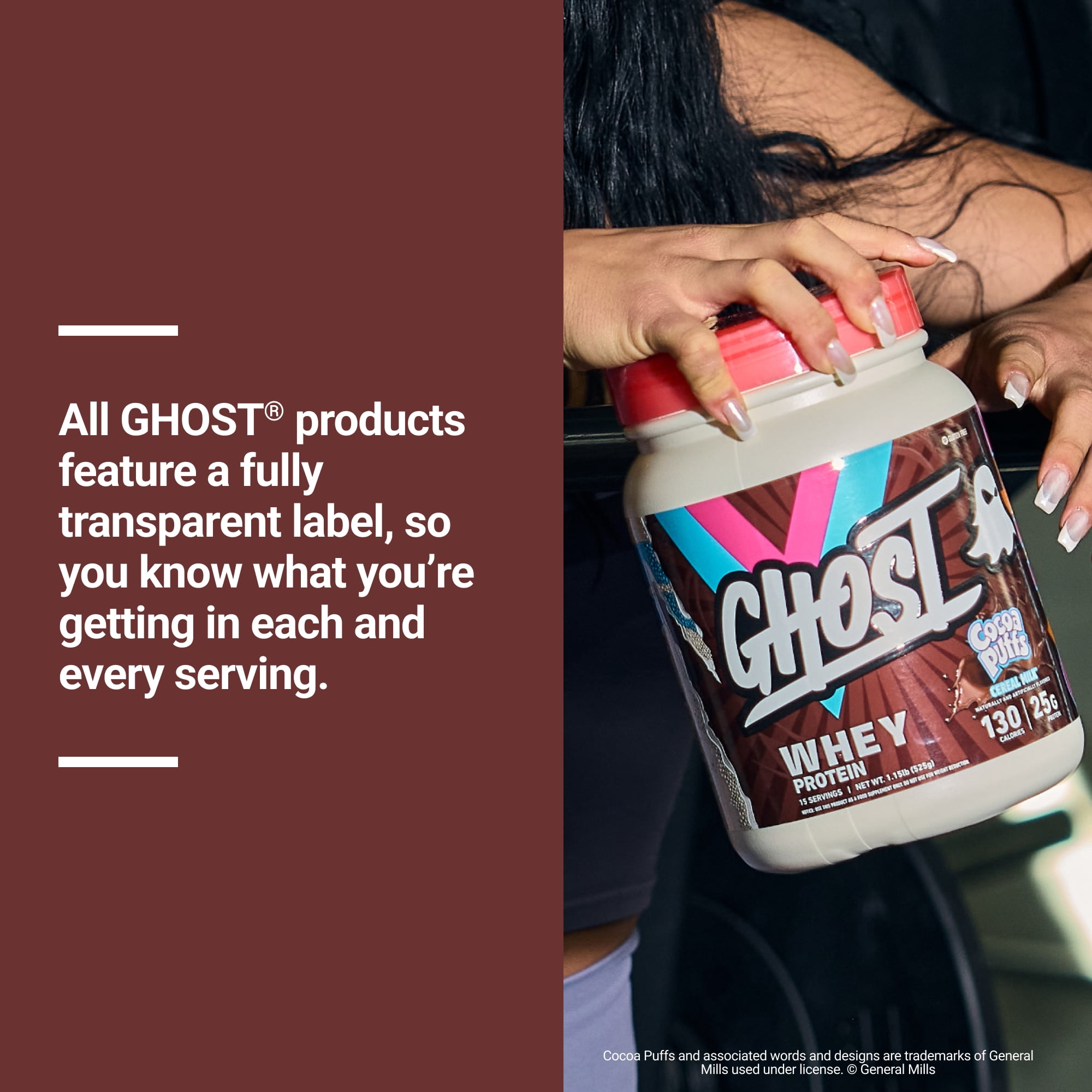 GHOST Whey Protein Powder, 25g Protein, Cocoa Puffs, 1.15 lb, 15 Servings