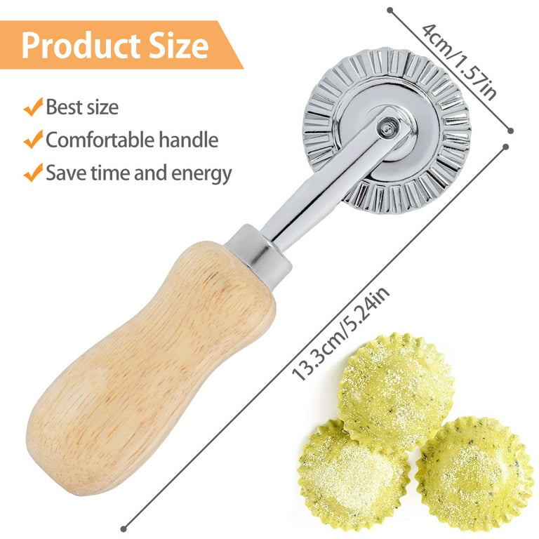 Pastry Wheel Cutter Aluminum Alloy Pastry Cutting Wheel with Ergonomic Wooden Handle Multipurpose Dough Cutting Roller F, Brown
