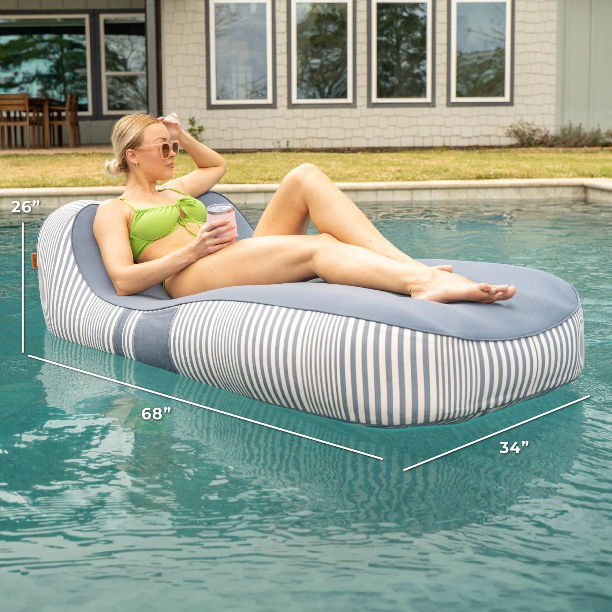 Big Joe Dryside Inflatable Pool Lounger for Adults, Fade Resistant Olefin Fabric Inflatable Pool Chaise, Weekend Navy, 5.5 feet Single