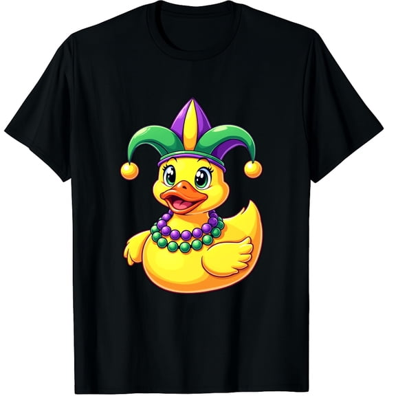 Mardi Gras Cute Duck Graphic Crew Neck Short Sleeve T-Shirts (Men's, Women's)