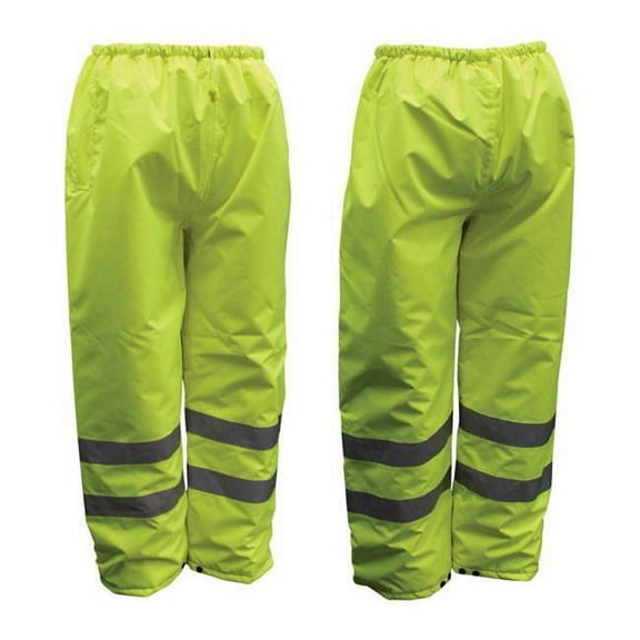 Hi-Vis Insulated Yellow Polyester Unisex Rain Pants, Medium