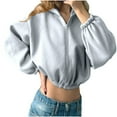 thumbnail image 2 of Feancey Cropped Hoodies for Women Y2K Oversized Fleece Zip Up Jackets Teen Girl Casual Elastic Waist Long Sleeve Hooded Sweatshirt Fashion Fall Jacket Holiday Gifts Gray XL, 2 of 6