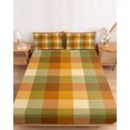 thumbnail image 2 of Cal.King Size Fitted Sheet Set - Orange Yellow Green Checkered 3 Piece Bedding Sets 16" Deep Pocket Fitted Sheet with 2 Pillowcases, Fall Gingham Plaid Brushed Microfiber Hotel Luxury Bed Sheets, 2 of 9
