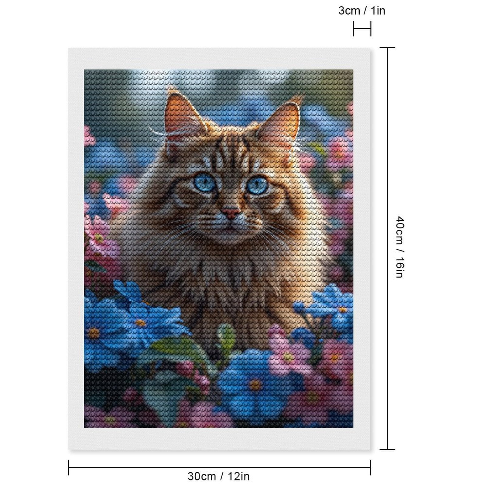 Diamond Art Kits for Adults, Blue Eyed Cat Among Blossoms 5D Diamond Painting Kits for Adults Beginners, DIY Full Drill Diamond Painting, Gem Art and Crafts 12x16