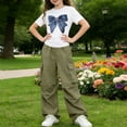 thumbnail image 4 of Tdoqot Girls Summer Outfits Set- Short Sleeve Cute Casual Lightweight Graphic T Shirts and Cargo Pants Kids Clothes Army Green Size 8, 4 of 8