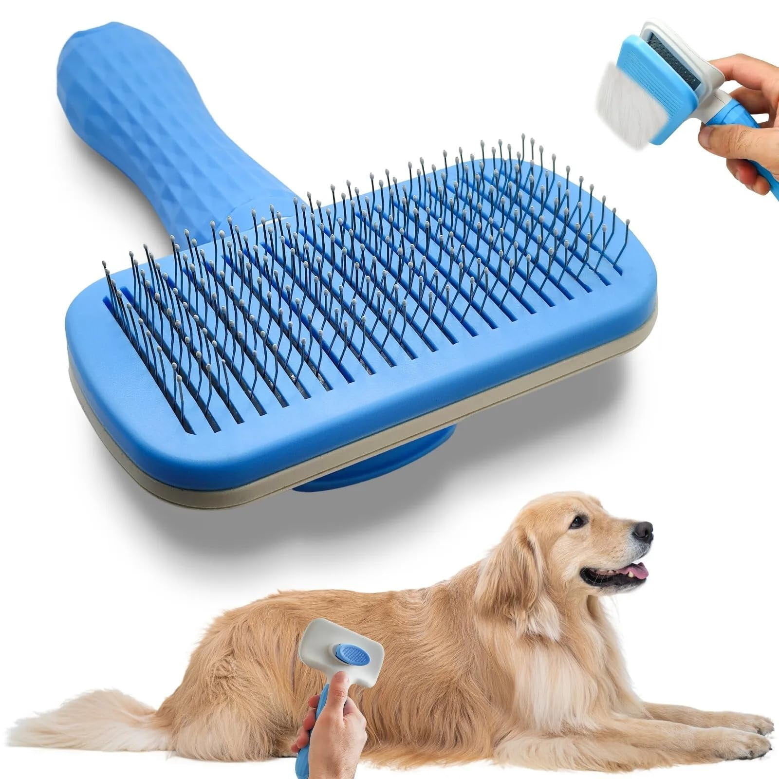 Self Cleaning Slicker Brush, Dog Cat Pet Grooming Brush, Shedding Brush, Comb Rake for Shedding