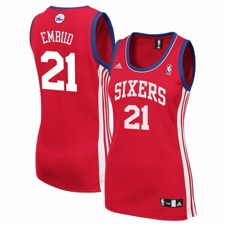 Custom Replica Away Jersey - Joel Embiid Philadelphia 76ers NBA Adidas Women's Red Replica Jersey