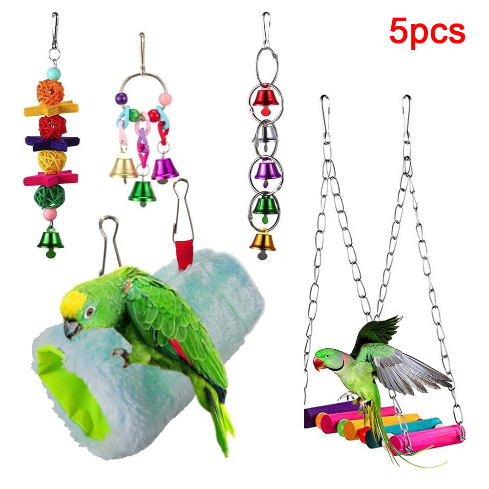 Pet Bird Parrot Swing Cage Toy Bells Chew Bites Parakeet Cockatiel Cockatoo 22cm 