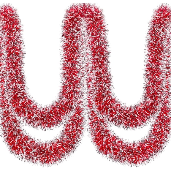 50Ft Christmas Red Tinsel Garland Xmas Tree Decorations Metallic Glitter Twist Garland for Christmas Decorations Anniversary Birthday Wedding Holiday Supplies Indoor Outdoor Supplies Red Silver