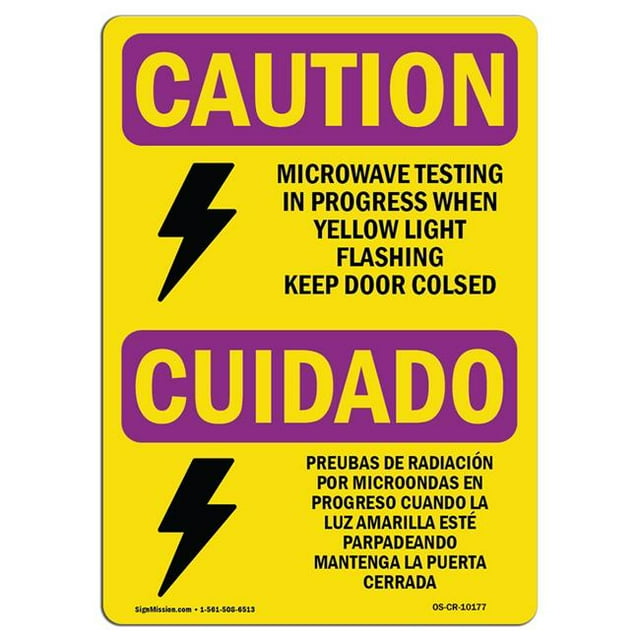 SignMission OS-CR-A-1218-L-10177 12 x 18 in. OSHA Caution Radiation Sign - Microwave Testing Bilingual