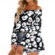 thumbnail image 2 of Camiseta holgada estampada a la moda para mujer, blusa de manga larga, Tops informales con hombros descubiertos Pompotops FGAJ20070, 2 of 5