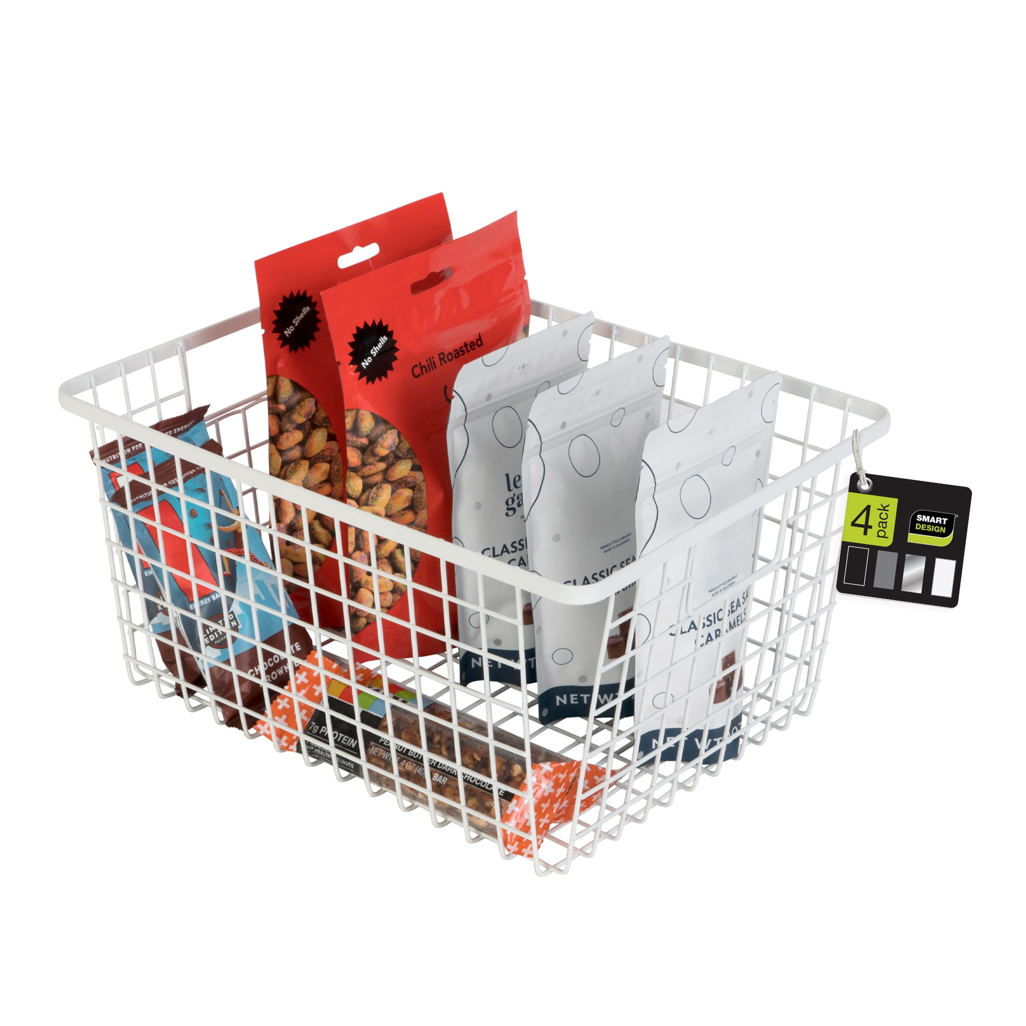 Smart Design Nestable Basket Organizer with Handles - 9 x 12 x 6 inches - White - Set of 4