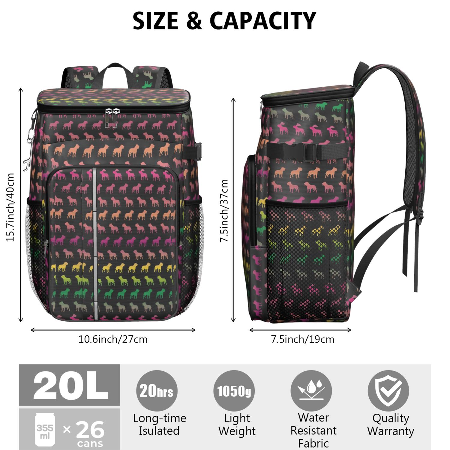 Travel Cooler Bag - Rainbow Puppy Camping Beer Cooler Backpack with Bottle Opener- Waterproof Insulated Picnic Backpacks - Cooler Bag for Beach