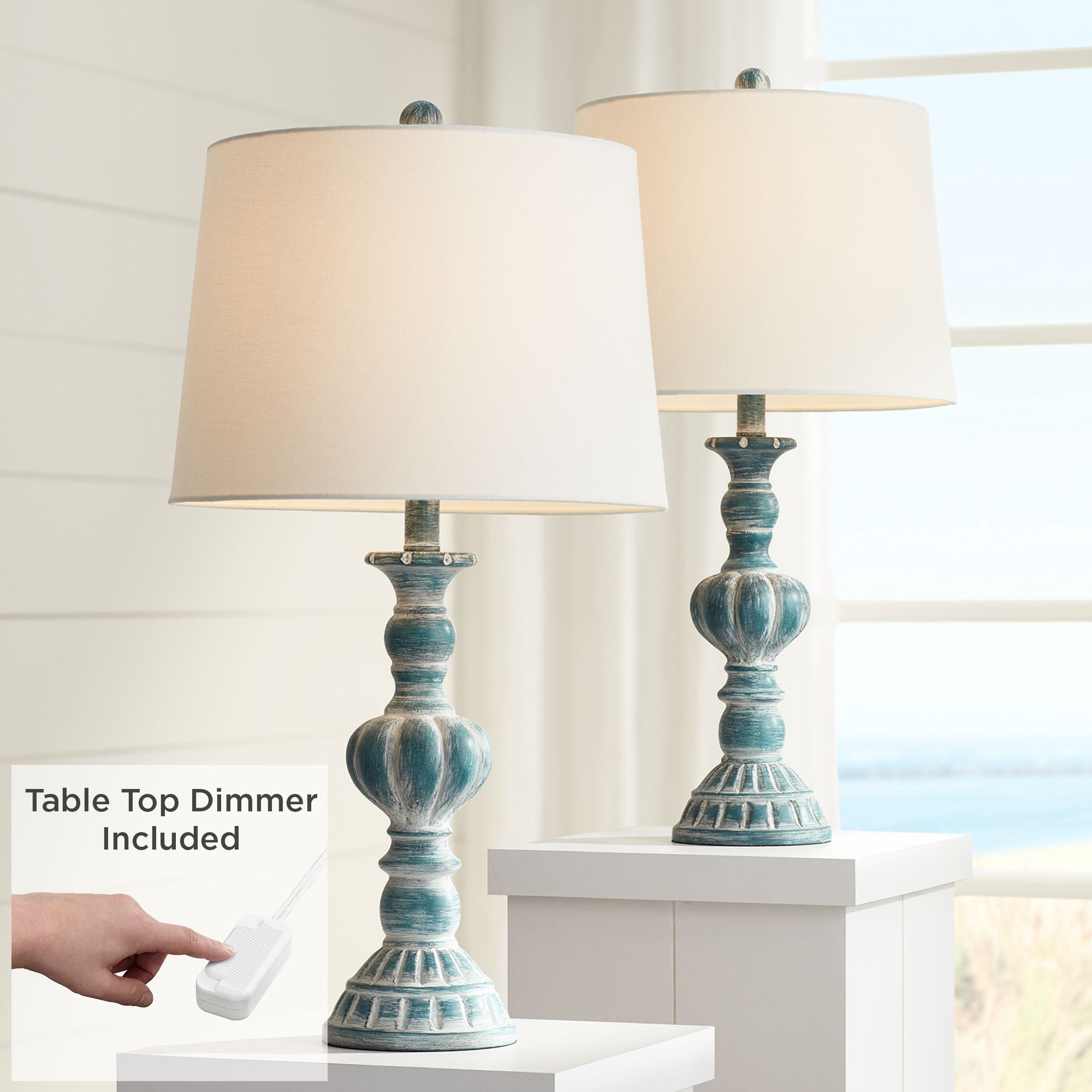 Coastal Vintage Table Lamps, Vintage Blue And White Table Lamps
