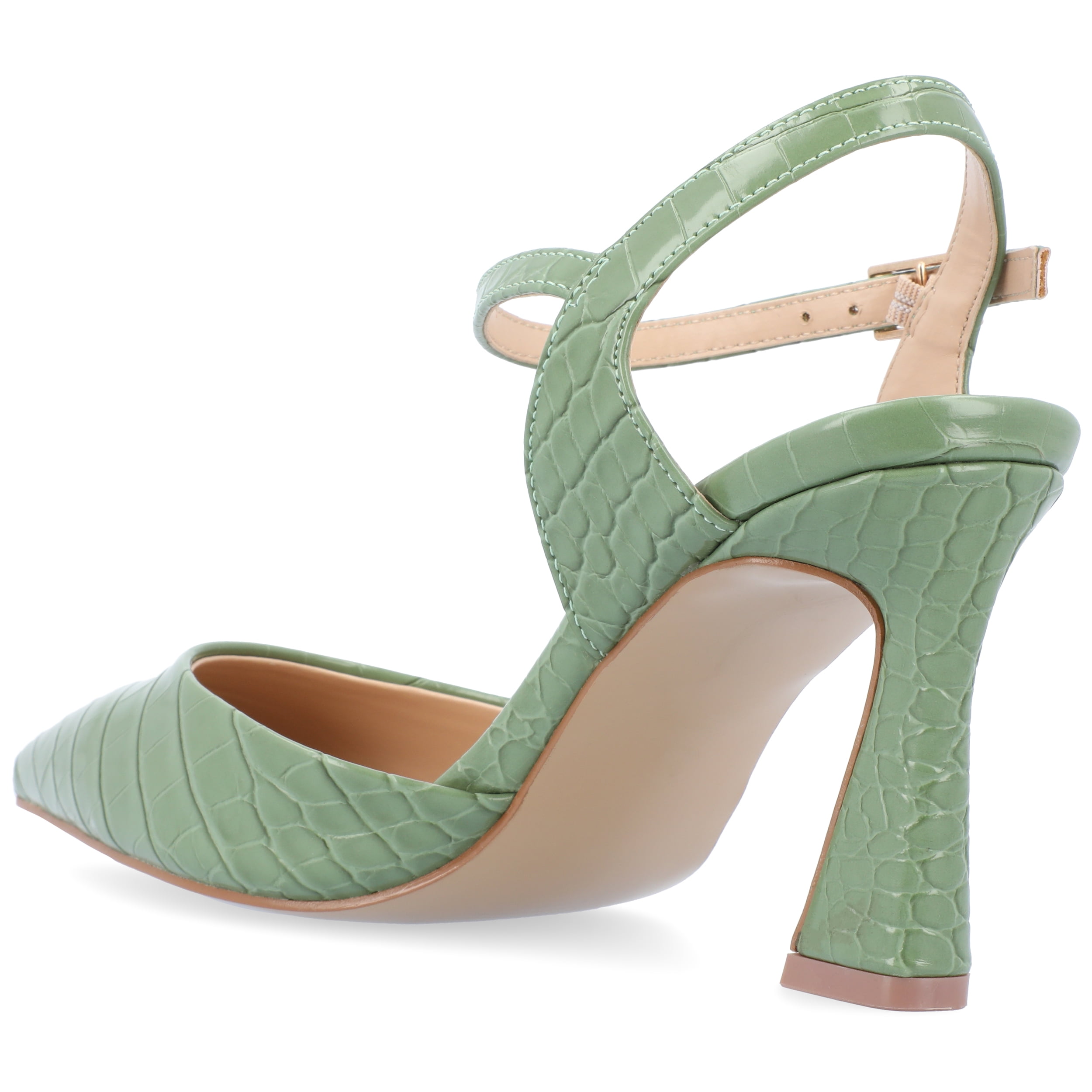 Journee Womens Nixey Croco Texture Buckle Pointed Toe Pumps, Widths Available