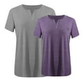 thumbnail image 3 of T-Shirt for Women Plus Size Clearance 2PC V-neck Short Sleeve Solid Color Oversized T-shirt Purple 3XL, 3 of 3