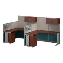 Pemberly Row 2 Person L Cubicle Desk Set in Hansen Cherry - Engineered Wood