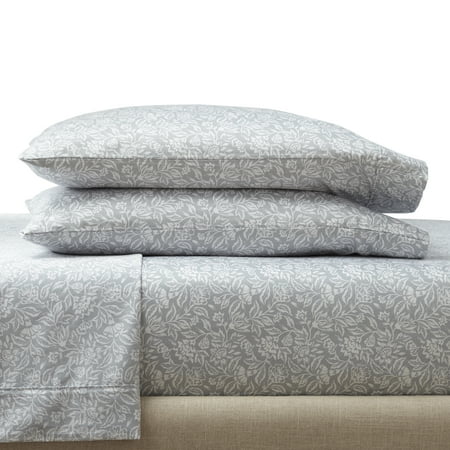 Better Homes & Gardens 4-Piece 300 Thread Count Floral Soft Silver Cotton Sateen Bed Sheet Set  Full