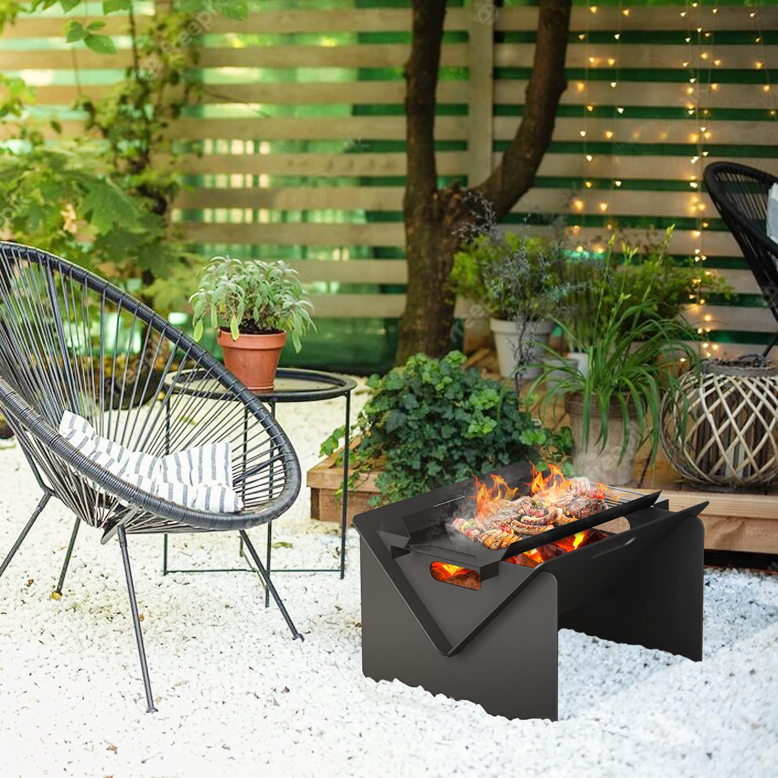 SKOK 18in BBQ Fire Pit for Outside 2 in 1 Portable Camping Fire Pit  with Detachable Tray Wood Burning Charcoal Grill with Carry Bag